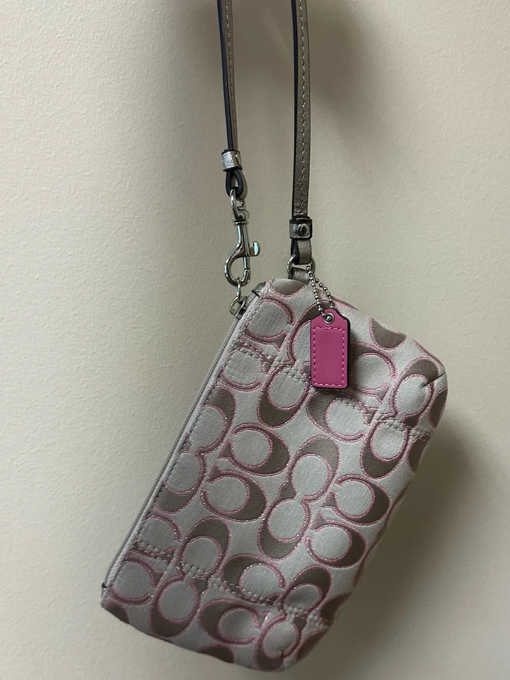 Coach Signature Pink & Silver Jacquard Wristlet Y2K Pouch